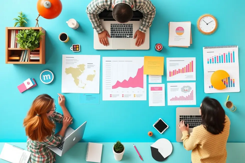 Profissionais de marketing planejando campanhas com microinfluenciadores