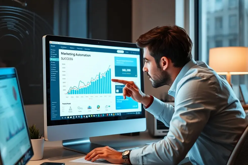 Profissional analisando dados de vendas com software de automação de marketing