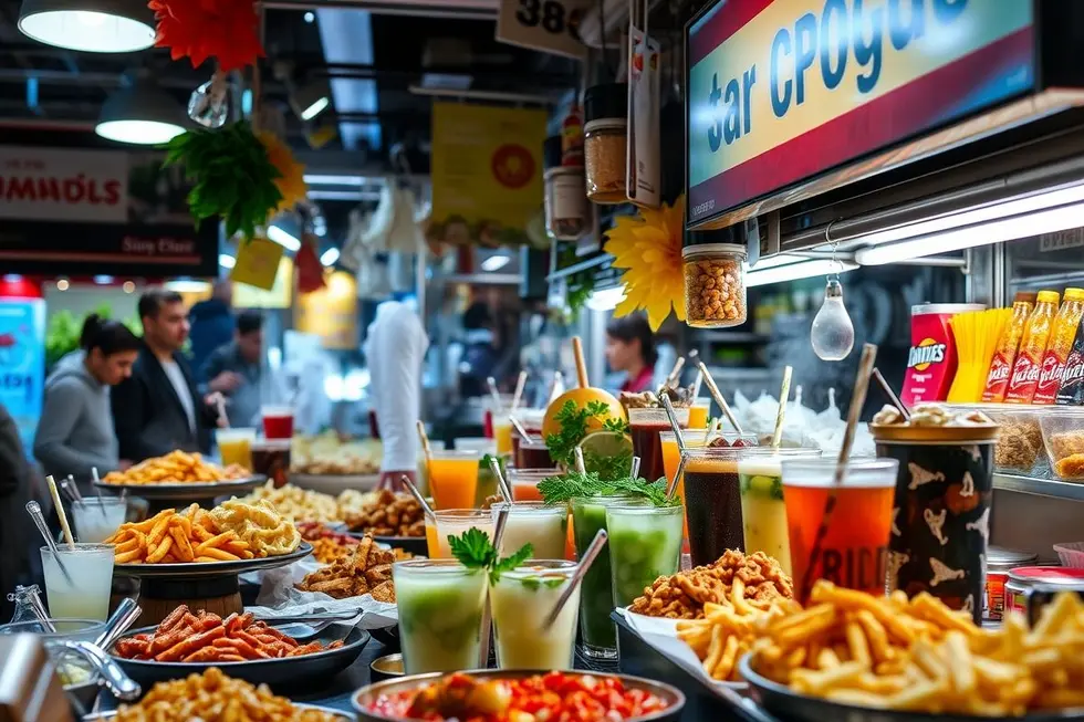 Variedade de alimentos atraindo através do marketing sensorial.