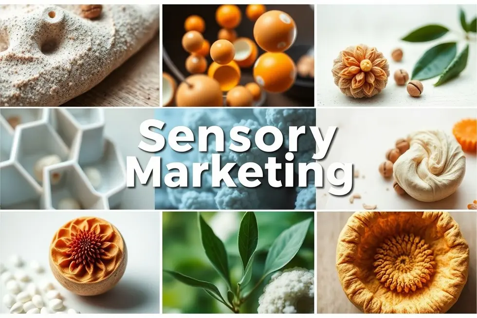 Montagem de elementos sensoriais representando o marketing sensorial.