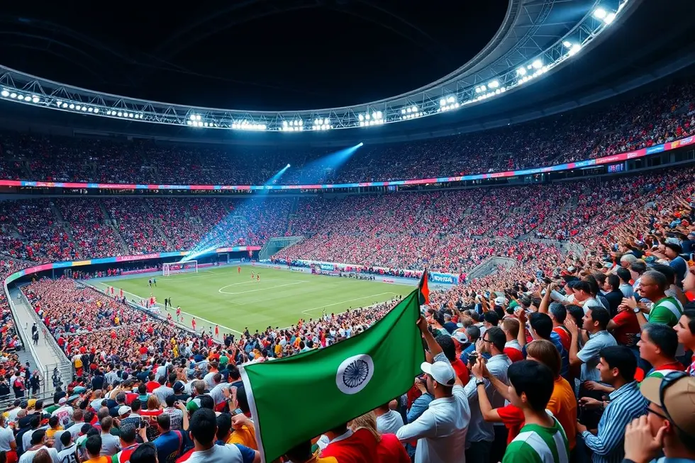 Estádio olímpico cheio de espectadores animados