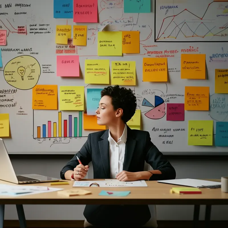 Profissional de marketing criando estratégias de storytelling com recursos visuais.