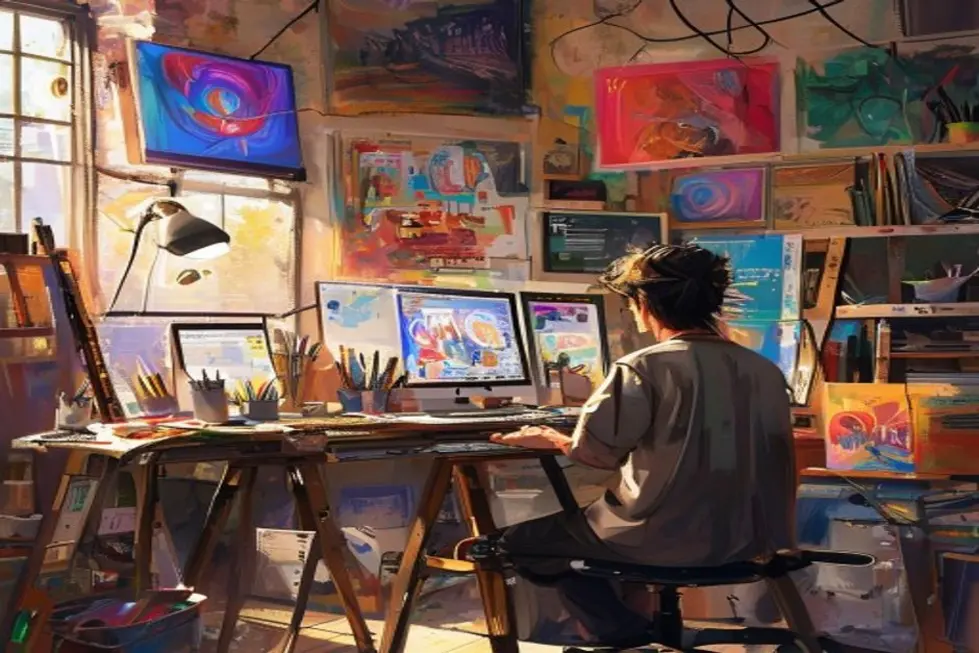 Cenário inspirador de um artista em um estúdio criativo.