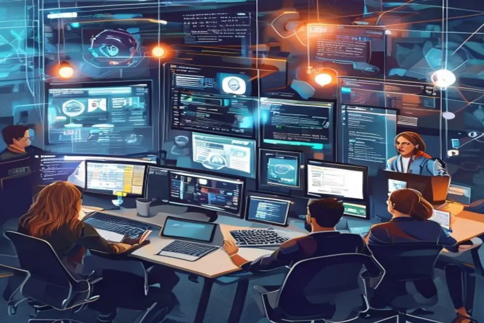 Equipes colaborando em um ambiente digital utilizando um sistema de CRM.